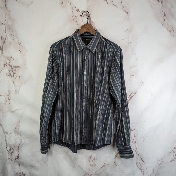 BKE Shirt Mens Large Blue Striped Button Up Long Sleeve Slim Fit Long Sleeve - Picture 1 of 11